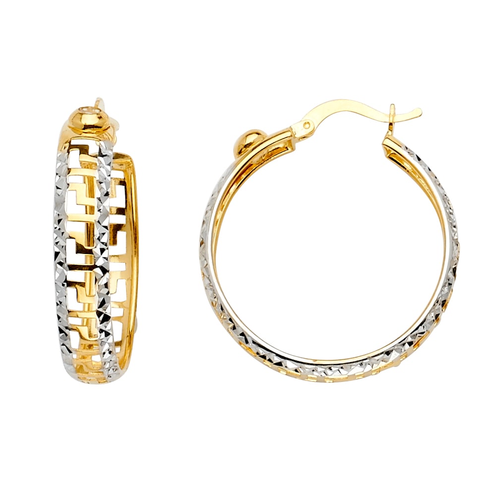 14K 2T HOOP EARRINGS: 14K 2T Hoop Earrings Material Type : 14k Gold Material Color : Two Tone Avg. Weight: 4.53 Gr. Size: Height : 28 mm, Width : 28 mm Accessories: None Notice: When purchasing pre-owned goods, please