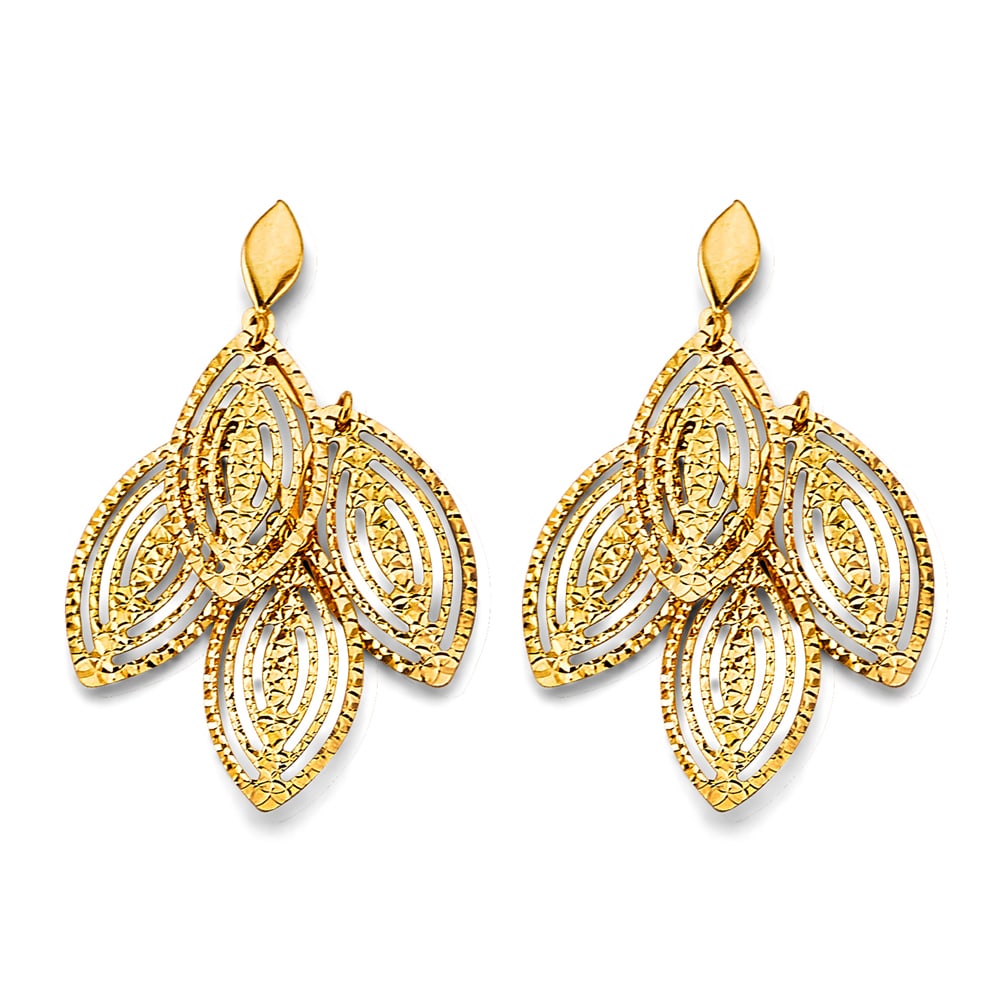 14KY FANCY DC LEAF EARRINGS: 14KY Fancy DC Leaf Earrings Material Type : 14k Gold Material Color : Yellow Avg. Weight: 3.82 Gr. Size: Height : 40 mm, Width : 27 mm Accessories: None Notice: When purchasing pre-owned goods,
