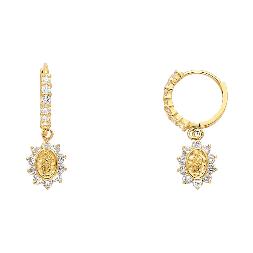 14KY GUADALUPE CZ HUGGIES EARRINGS: 14KY Guadalupe CZ Huggies Earrings Material Type : 14k Gold Material Color : Yellow Avg. Weight: 1.55 Gr. Size: Height : 12 mm, Width : 12 mm Accessories: None Notice: When purchasing pre-owned