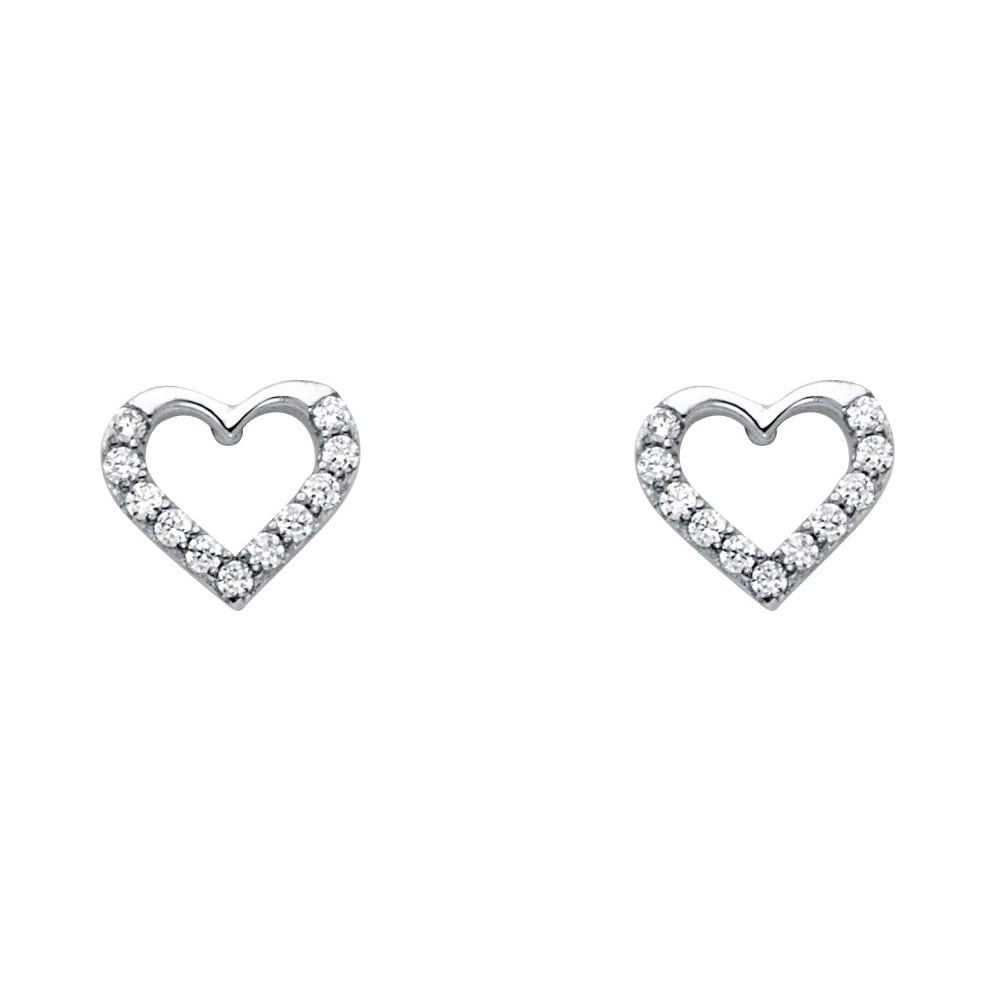 14KW CZ HEART POST EARRINGS: 14KW CZ Heart Post Earrings Material Type : 14k Gold Material Color : White Avg. Weight: 1.18 Gr. Size: Height : 8 mm, Width : 10 mm Accessories: None Notice: When purchasing pre-owned goods, pleas