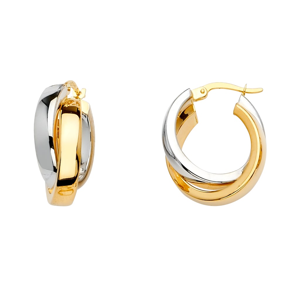 14K 2T LINE CROSSED HOOP EARRINGS (1 of 5)