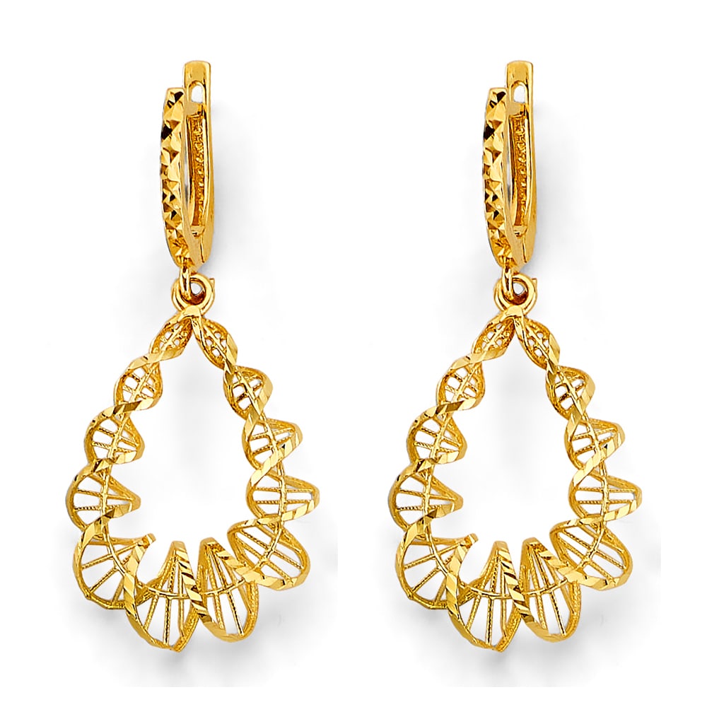 14KY FANCY HANGING TWIST EARRINGS: 14KY Fancy Hanging Twist Earrings Material Type : 14k Gold Material Color : Yellow Avg. Weight: 3.3 Gr. Size: Height : 40 mm, Width : 20 mm Accessories: None Notice: When purchasing pre-owned goods