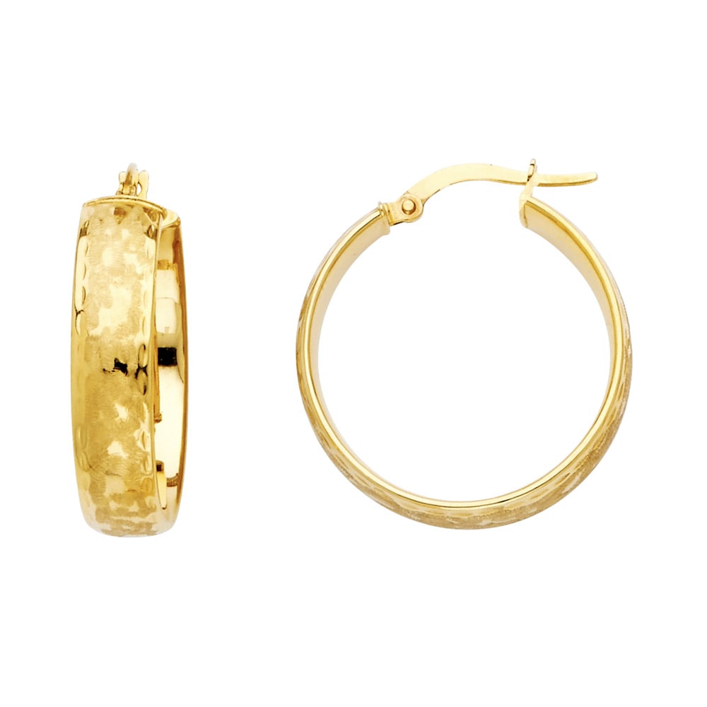 14KY SNOW CUT HOLLOW HOOP EARRINGS: 14KY Snow Cut Hollow Hoop Earrings Material Type : 14k Gold Material Color : Yellow Avg. Weight: 2.99 Gr. Size: Height : 23 mm, Width : 23 mm Accessories: None Notice: When purchasing pre-owned goo