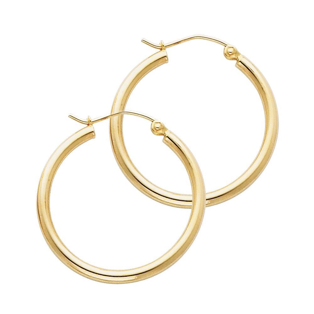 14KY ROUND TUBE POLISHED HOOP EARRINGS: 14KY Round Tube Polished Hoop Earrings Material Type : 14k Gold Material Color : Yellow Avg. Weight: 1.34 Gr. Size: Height : 25 mm, Width : 25 mm Accessories: None Notice: When purchasing pre-owned