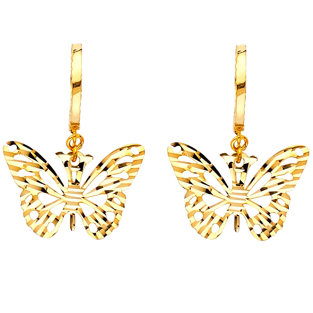 14KY DC BUTTERFLY HANGING EARRINGS: 14KY DC Butterfly Hanging Earrings Material Type : 14k Gold Material Color : Yellow Avg. Weight: 2.21 Gr. Size: Height : 13 mm, Width : 20 mm Accessories: None Notice: When purchasing pre-owned goo