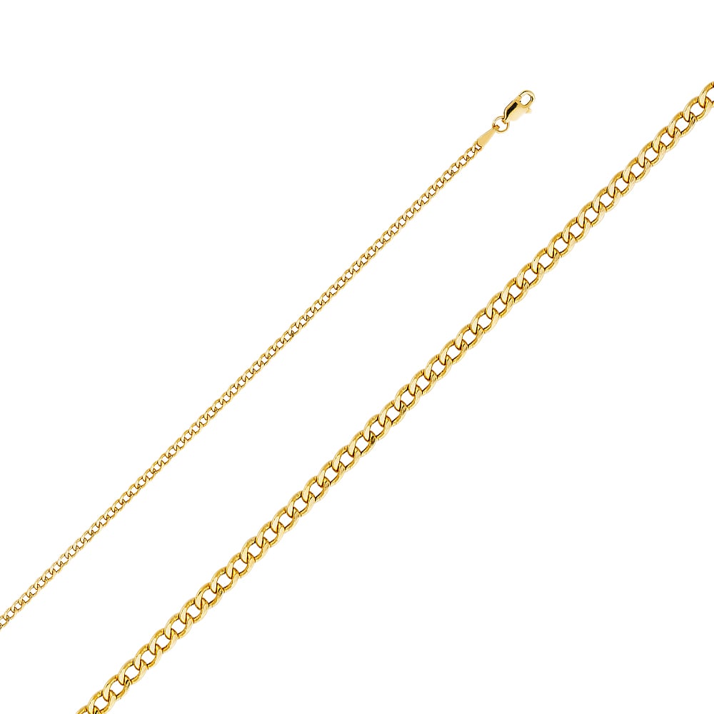 14KY HOLLOW CUBAN CHAIN: 14KY Hollow Cuban Chain Material Type : 14k Gold Material Color : Yellow Avg. Weight: 2.02 Gr. Size: Length : 16 inch, Width 2.3mm Accessories: None Notice: When purchasing pre-owned goods, please