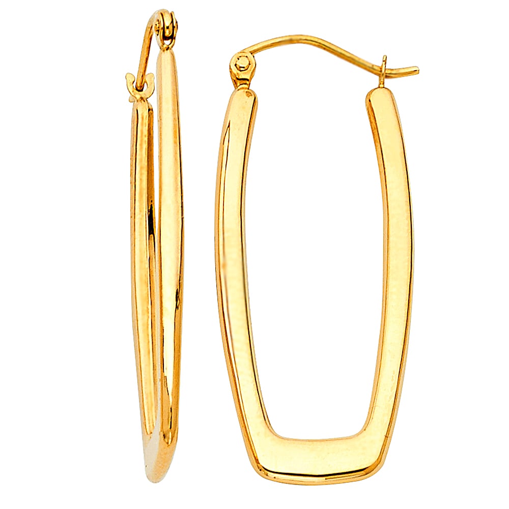 14KY RECTANGLE HOLLOW EARRINGS: 14KY Rectangle Hollow Earrings Material Type : 14k Gold Material Color : Yellow Avg. Weight: 1.63 Gr. Size: Height : 35 mm, Width : 15 mm Accessories: None Notice: When purchasing pre-owned goods,