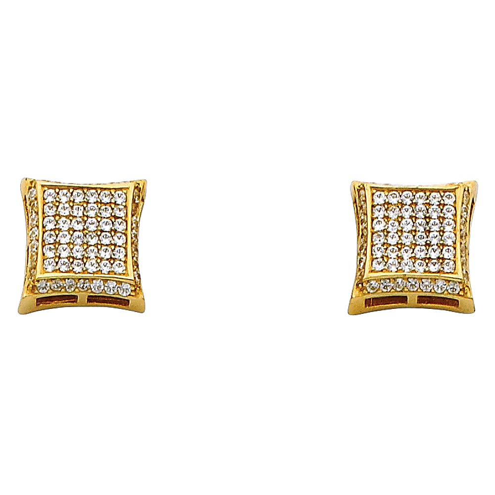 14KY SQUARE CZ EARRINGS: 14KY Square CZ Earrings Material Type : 14k Gold Material Color : Yellow Avg. Weight: 2.4 Gr. Size: Height : 10 mm, Width : 10 mm Accessories: None Notice: When purchasing pre-owned goods, please