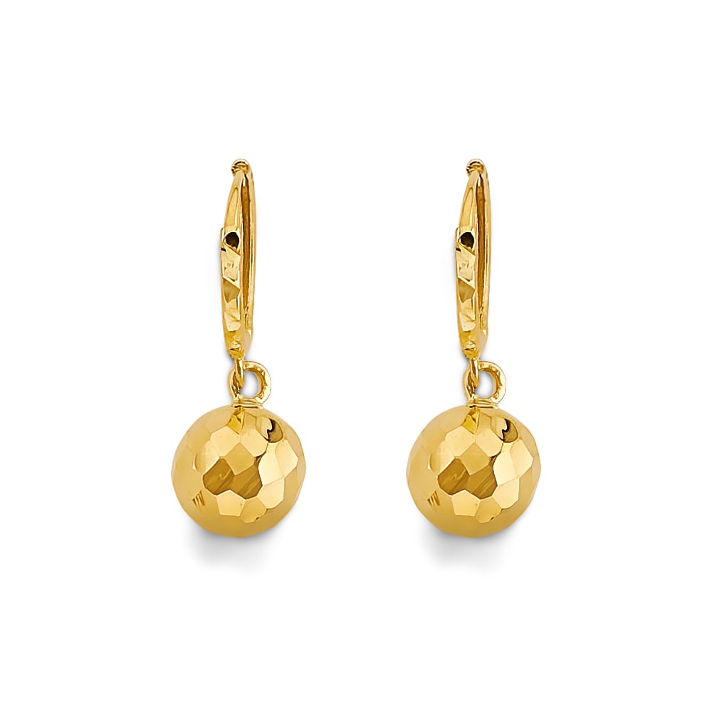 14KY HANGING BALL HUGGIES EARRINGS: 14KY Hanging Ball Huggies Earrings Material Type : 14k Gold Material Color : Yellow Avg. Weight: 1.64 Gr. Size: Height : 20 mm, Width : 8 mm Accessories: None Notice: When purchasing pre-owned good