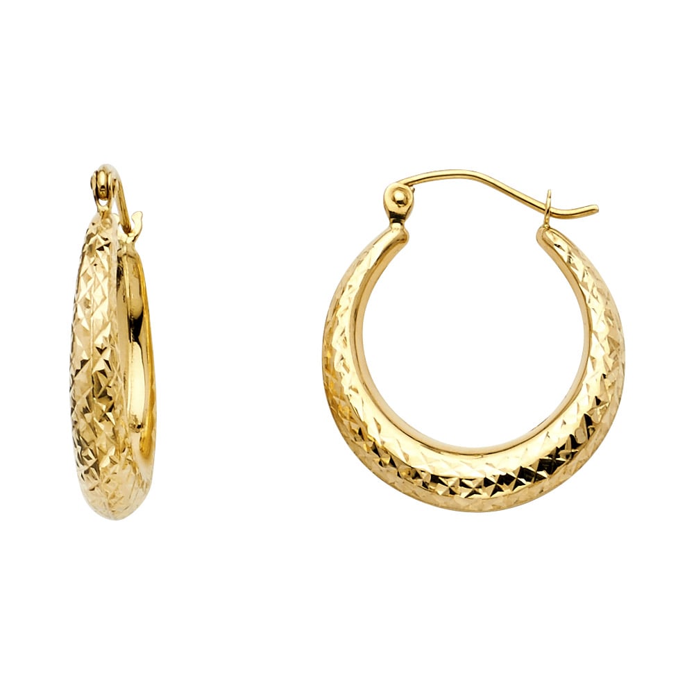 14KY DC MOON SHAPE HOOP EARRINGS: 14KY DC Moon Shape Hoop Earrings Material Type : 14k Gold Material Color : Yellow Avg. Weight: 1.3 Gr. Size: Height : 20 mm, Width : 20 mm Accessories: None Notice: When purchasing pre-owned goods,
