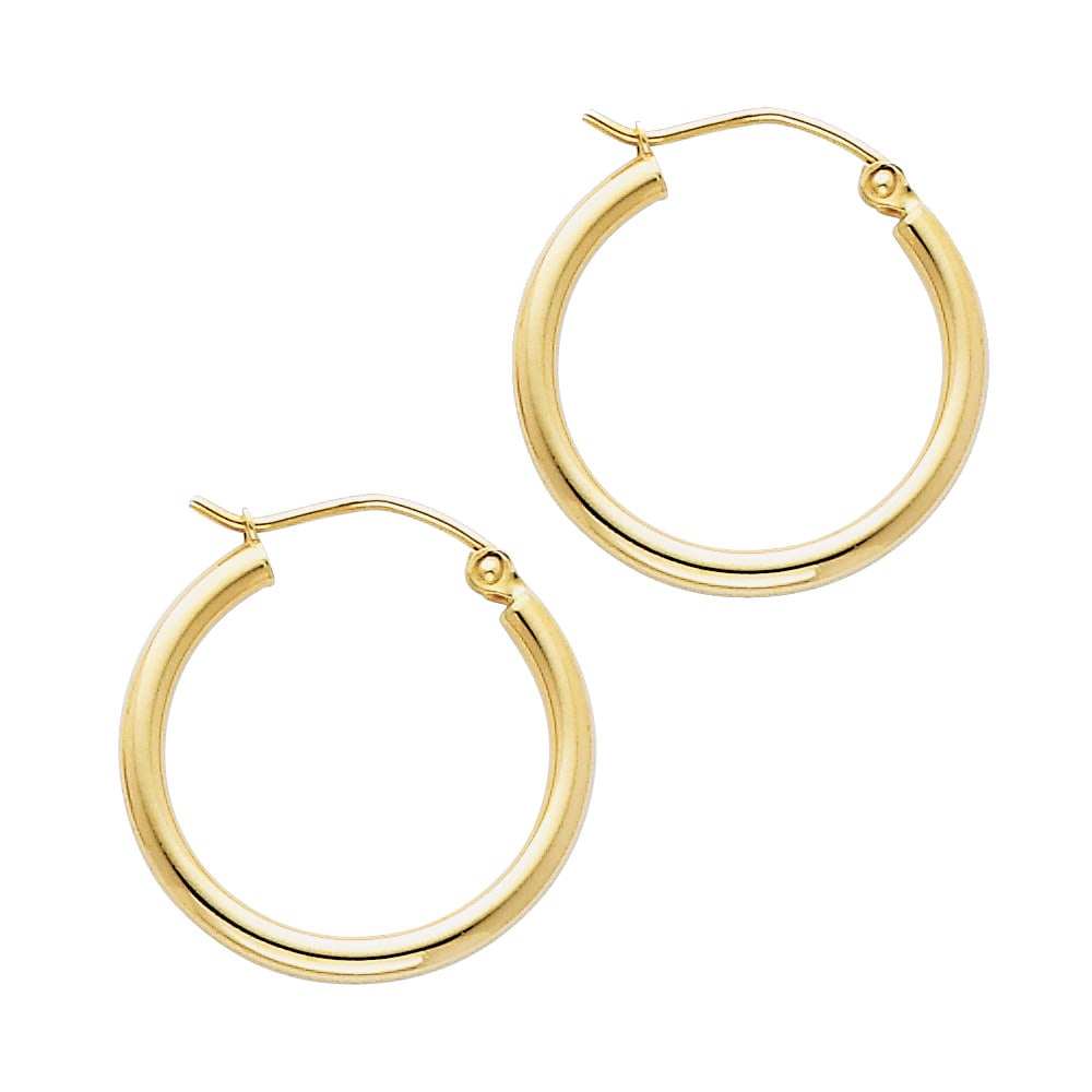 14KY ROUND TUBE POLISHED HOOP EARRINGS: 14KY Round Tube Polished Hoop Earrings Material Type : 14k Gold Material Color : Yellow Avg. Weight: 1.1 Gr. Size: Height : 20 mm, Width : 20 mm Accessories: None Notice: When purchasing pre-owned