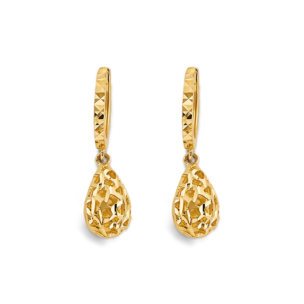 14KY HANGING BALL HUGGIES EARRINGS: 14KY Hanging Ball Huggies Earrings Material Type : 14k Gold Material Color : Yellow Avg. Weight: 1.76 Gr. Size: Height : 22 mm, Width : 7 mm Accessories: None Notice: When purchasing pre-owned good