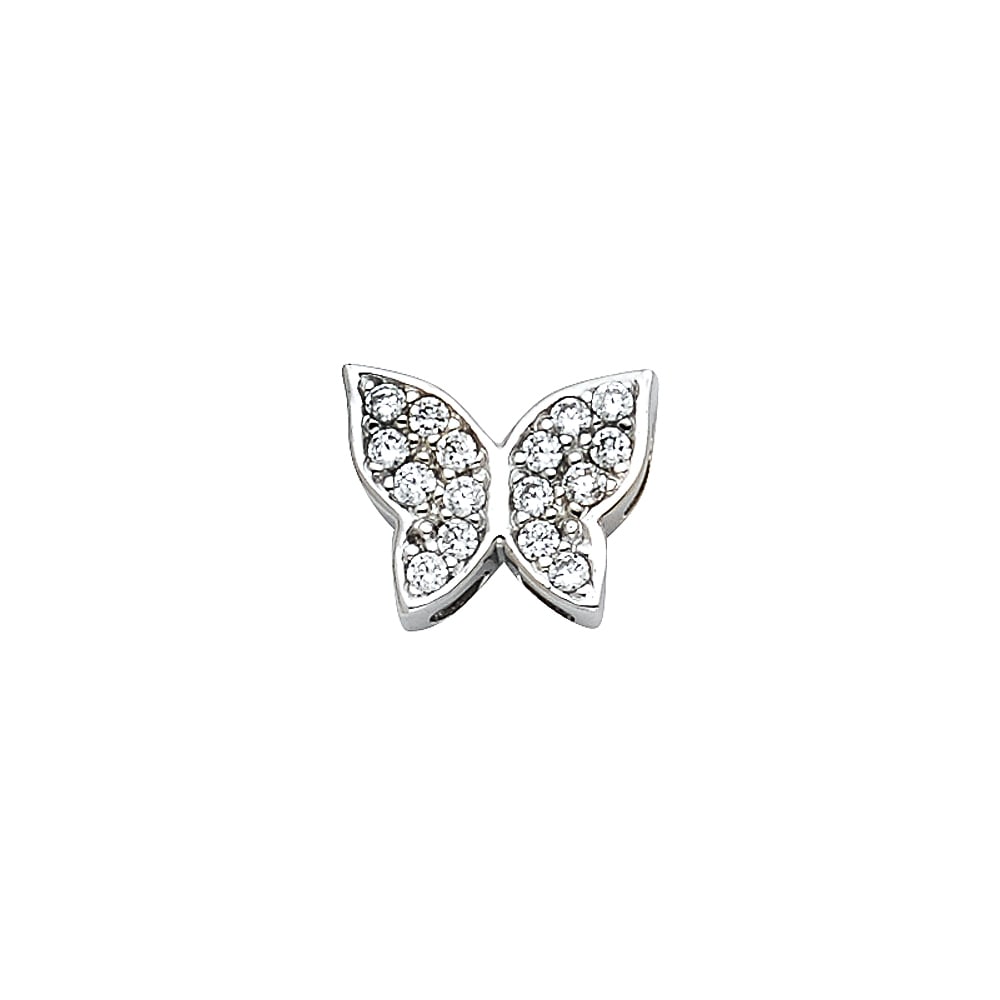 14KW CZ BUTTERFLY PENDANT: 14KW CZ Butterfly Pendant Material Type : 14k Gold Material Color : White Avg. Weight: 0.65 Gr. Size: Height 10 mm, Width 8 mm Accessories: None Notice: When purchasing pre-owned goods, please refer