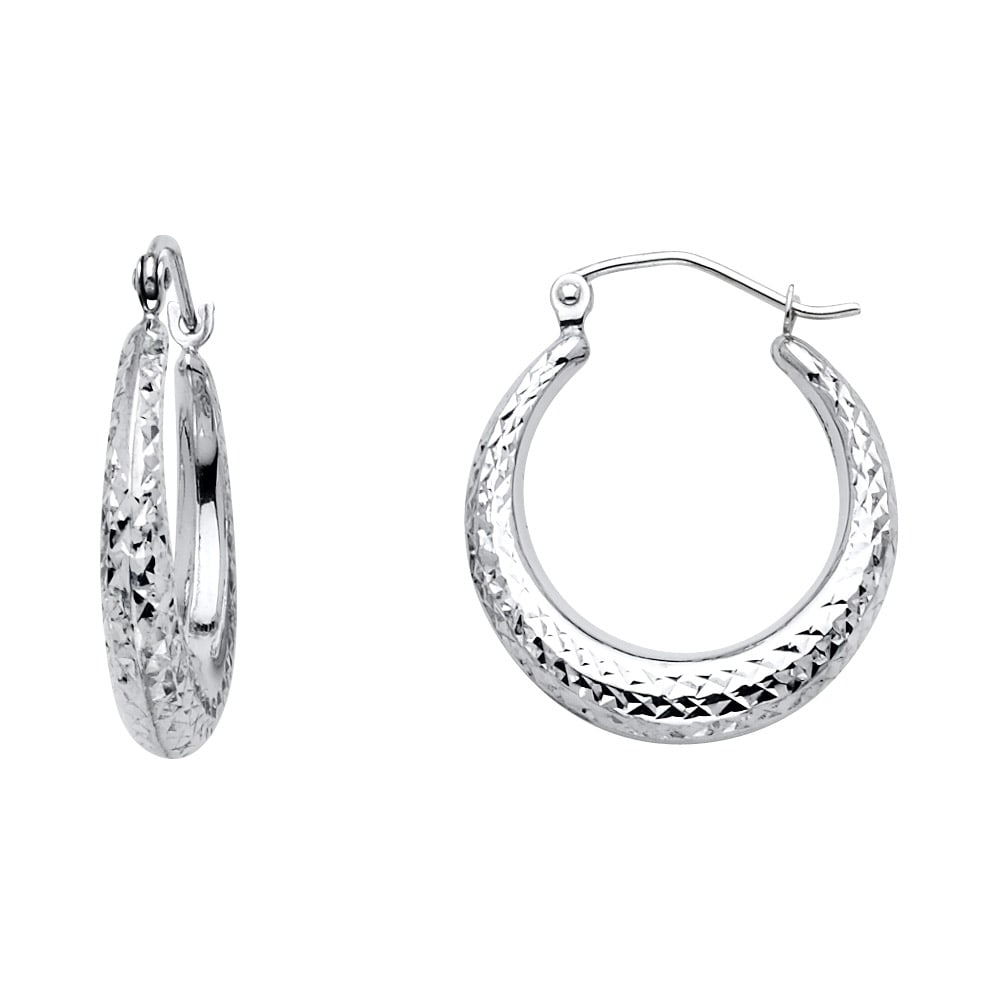 14KW DC MOON SHAPE HOOP EARRINGS: 14KW DC Moon Shape Hoop Earrings Material Type : 14k Gold Material Color : White Avg. Weight: 1.24 Gr. Size: Height : 20 mm, Width : 20 mm Accessories: None Notice: When purchasing pre-owned goods,
