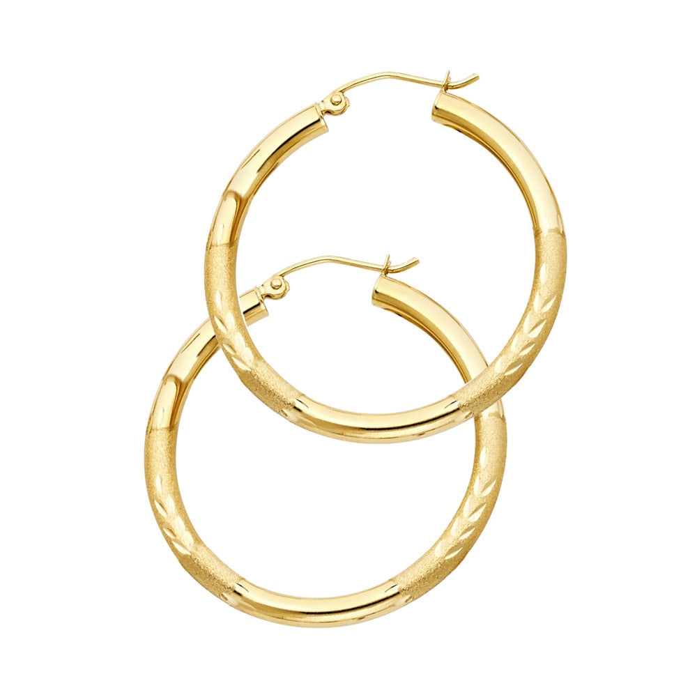14KY BUDDED DC HOOP EARRINGS: 14KY Budded DC Hoop Earrings Material Type : 14k Gold Material Color : Yellow Avg. Weight: 2.06 Gr. Size: Height : 30 mm, Width : 30 mm Accessories: None Notice: When purchasing pre-owned goods,
