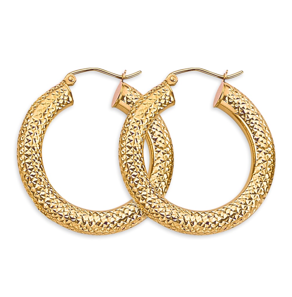 14KY DC ROUND TUBE HOOP EARRINGS: 14KY DC Round Tube Hoop Earrings Material Type : 14k Gold Material Color : Yellow Avg. Weight: 3.09 Gr. Size: Height : 30 mm, Width : 30 mm Accessories: None Notice: When purchasing pre-owned goods,
