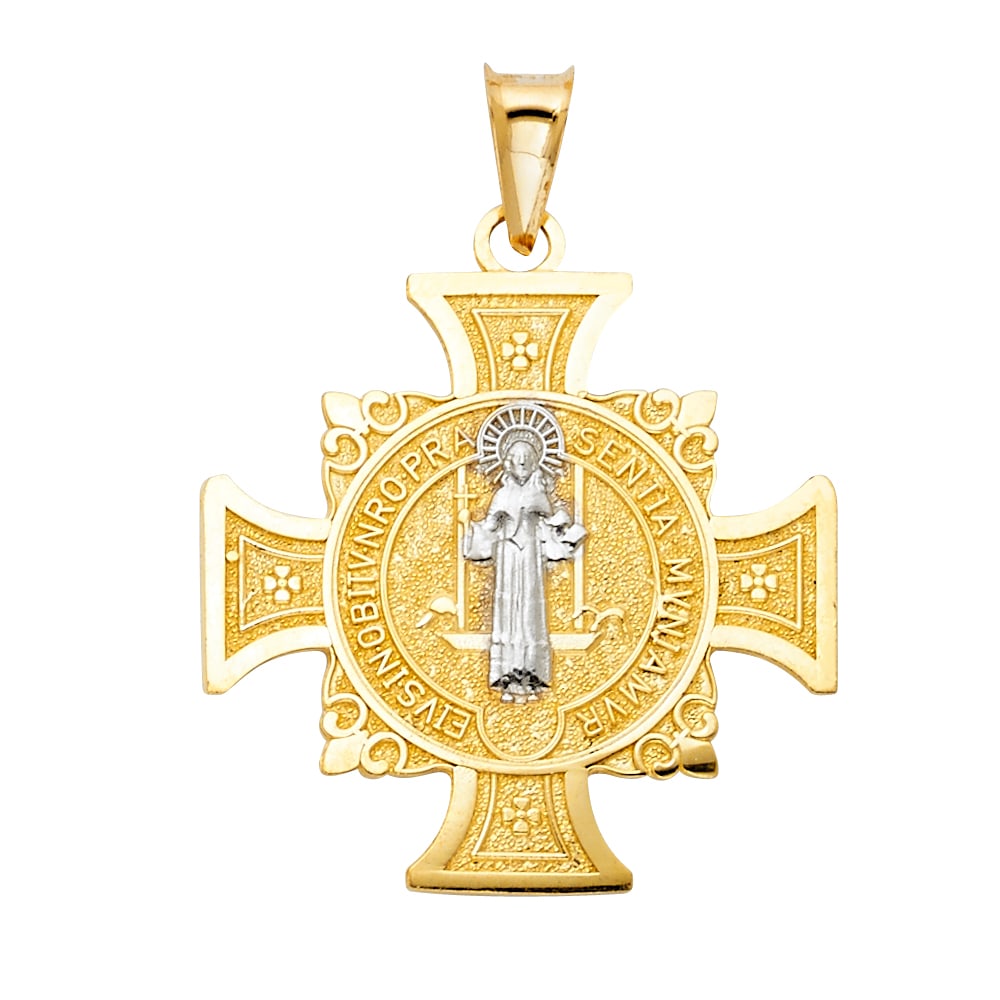 14K 2T RELIGIOUS PENDANT: 14K 2T Religious Pendant Material Type : 14k Gold Material Color : Two Tone Avg. Weight: 3.57 Gr. Size: Height 30 mm, Width 25 mm Accessories: None Notice: When purchasing pre-owned goods, please