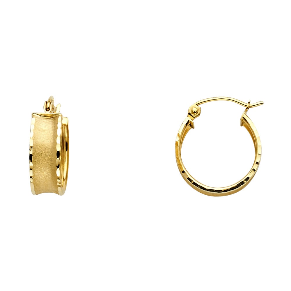 14KW SIDE DC HOOP EARRINGS: 14KW Side DC Hoop Earrings Material Type : 14k Gold Material Color : White Avg. Weight: 1.28 Gr. Size: Height : 15 mm, Width : 15 mm Accessories: None Notice: When purchasing pre-owned goods, please