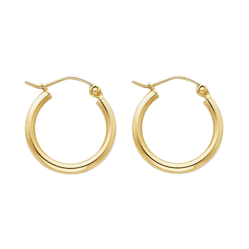 14KY ROUND TUBE POLISHED HOOP EARRINGS: 14KY Round Tube Polished Hoop Earrings Material Type : 14k Gold Material Color : Yellow Avg. Weight: 0.92 Gr. Size: Height : 17 mm, Width : 17 mm Accessories: None Notice: When purchasing pre-owned