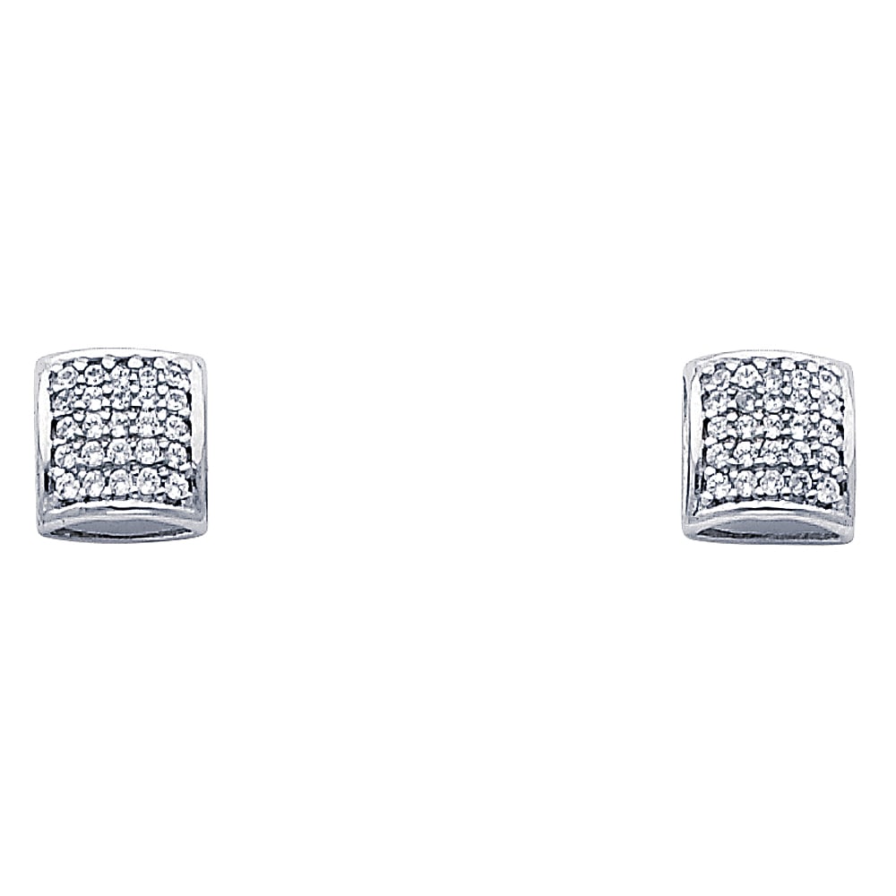 14KW FANCY CZ EARRINGS: 14KW Fancy CZ Earrings Material Type : 14k Gold Material Color : White Avg. Weight: 1.08 Gr. Size: Height : 7 mm, Width : 7 mm Accessories: None Notice: When purchasing pre-owned goods, please refer