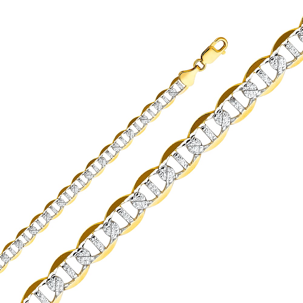 14KY FLAT MARINER WP CHAIN: 14KY Flat Mariner WP Chain Material Type : 14k Gold Material Color : Two Tone Avg. Weight: 10.81 Gr. Size: Length : 8.5 inch, Width 7.7mm Accessories: None Notice: When purchasing pre-owned goods,