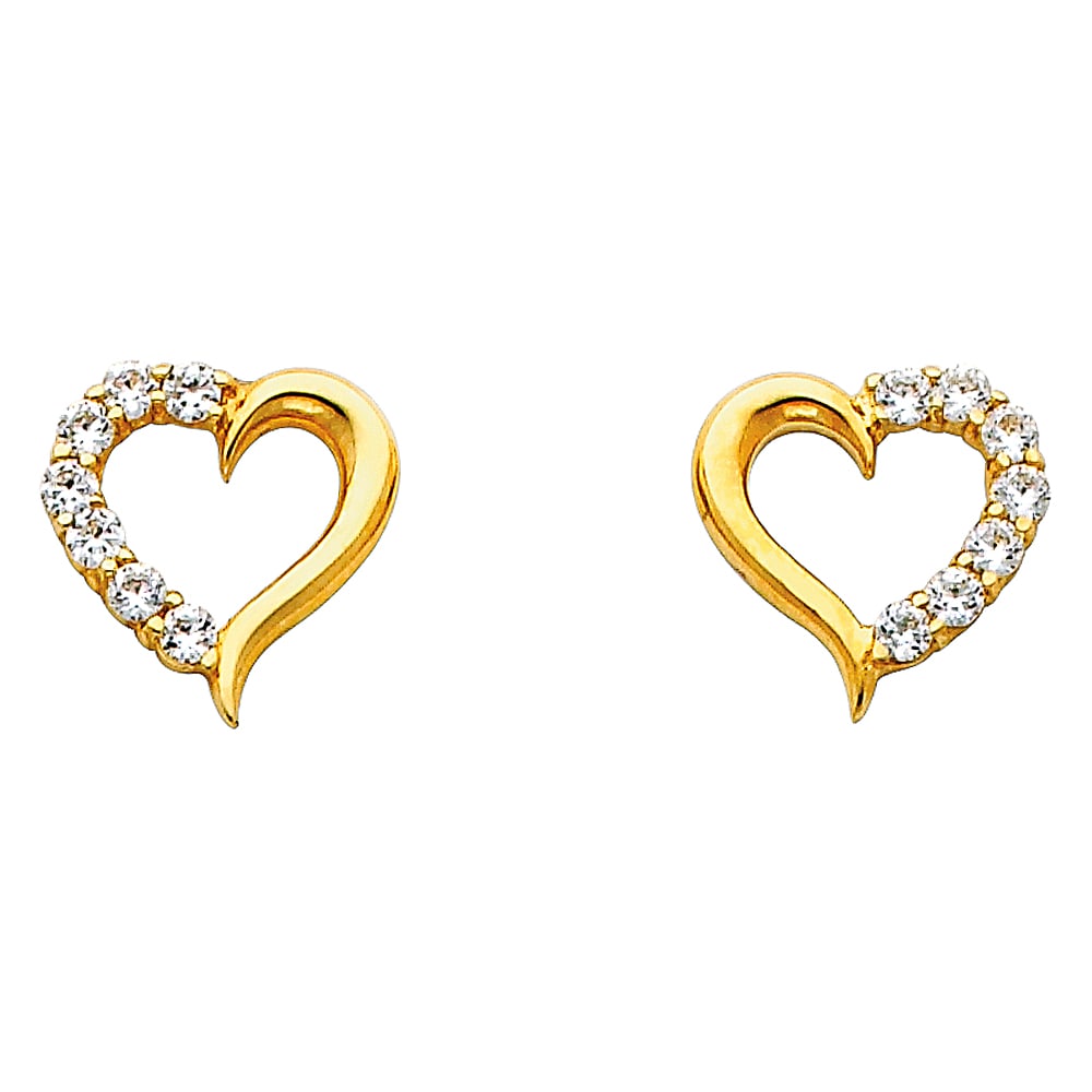 14KY HEART CZ EARRINGS: 14KY Heart CZ Earrings Material Type : 14k Gold Material Color : Yellow Avg. Weight: 1.09 Gr. Size: Height : 13 mm, Width : 13 mm Accessories: None Notice: When purchasing pre-owned goods, please