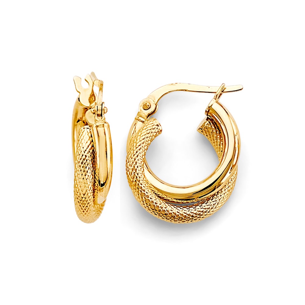14KY LINE CROSSED HOOP EARRINGS: 14KY Line Crossed Hoop Earrings Material Type : 14k Gold Material Color : Yellow Avg. Weight: 2.75 Gr. Size: Height : 15 mm, Width : 15 mm Accessories: None Notice: When purchasing pre-owned goods,