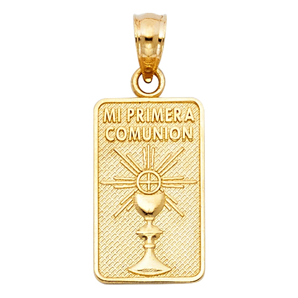 14KY MI PRIMERA COMMUNION PENDANT: 14KY Mi Primera Communion Pendant Material Type : 14k Gold Material Color : Yellow Avg. Weight: 1.07 Gr. Size: Height 16 mm, Width 10 mm Accessories: None Notice: When purchasing pre-owned goods,