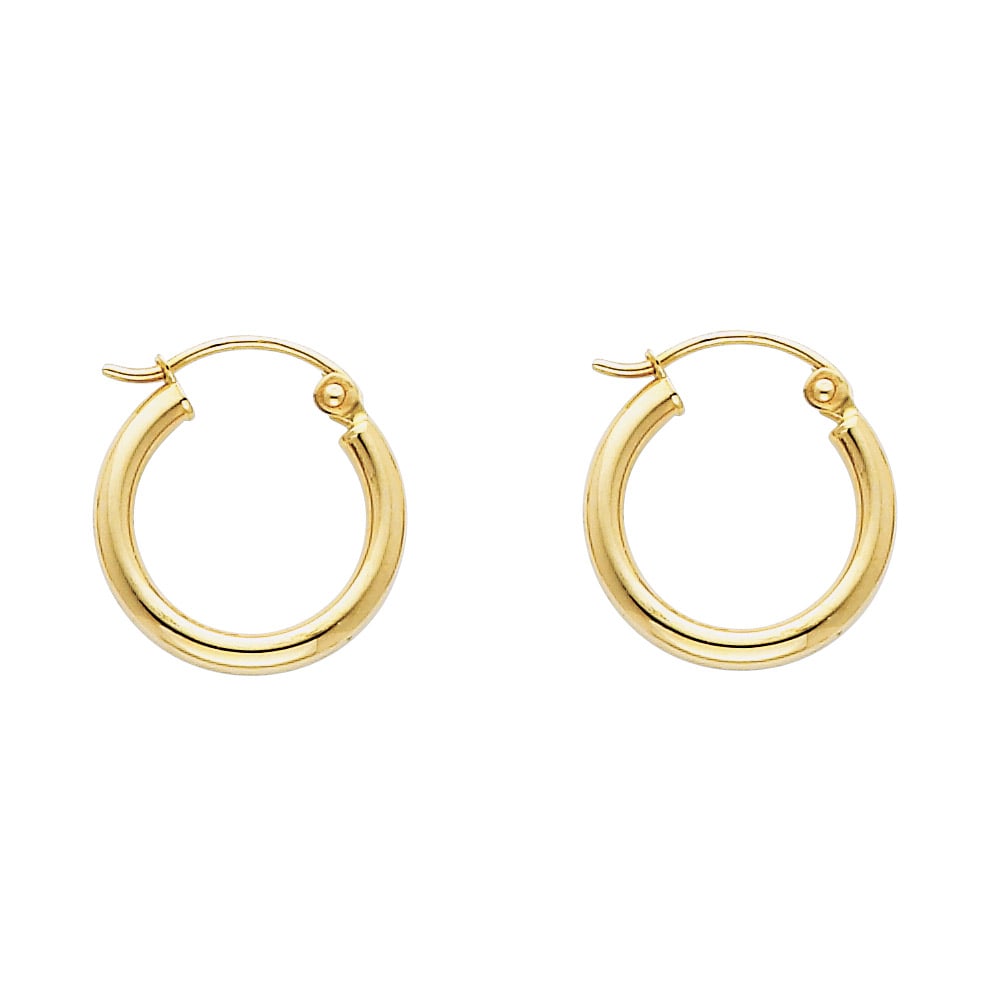 14KY ROUND TUBE POLISHED HOOP EARRINGS: 14KY Round Tube Polished Hoop Earrings Material Type : 14k Gold Material Color : Yellow Avg. Weight: 0.82 Gr. Size: Height : 15 mm, Width : 15 mm Accessories: None Notice: When purchasing pre-owned