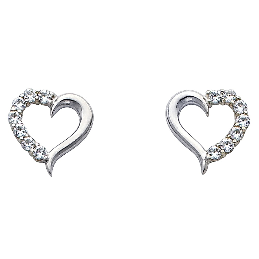 14KW HEART CZ EARRINGS: 14KW Heart CZ Earrings Material Type : 14k Gold Material Color : White Avg. Weight: 1.15 Gr. Size: Height : 13 mm, Width : 13 mm Accessories: None Notice: When purchasing pre-owned goods, please