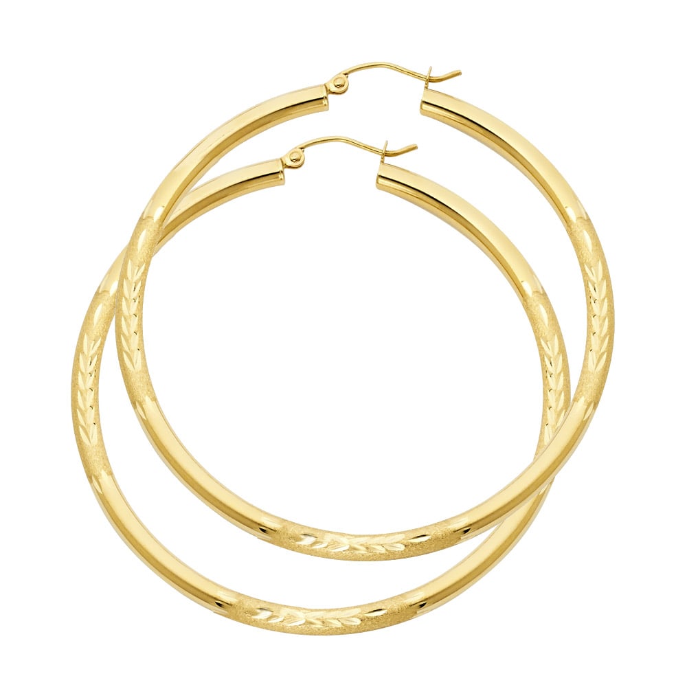 14KY BUDDED DC HOOP EARRINGS: 14KY Budded DC Hoop Earrings Material Type : 14k Gold Material Color : Yellow Avg. Weight: 1.81 Gr. Size: Height : 55 mm, Width : 55 mm Accessories: None Notice: When purchasing pre-owned goods, pl