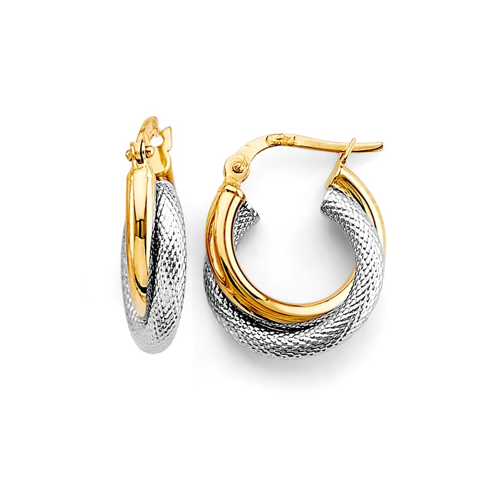 14K LINE CROSSED HOOP EARRINGS: 14K Line Crossed Hoop Earrings Material Type : 14k Gold Material Color : Yellow Avg. Weight: 1.87 Gr. Size: Height : 15 mm, Width : 15 mm Accessories: None Notice: When purchasing pre-owned goods,