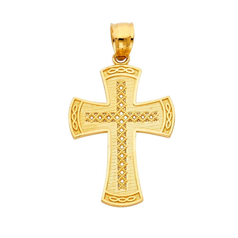 14KY CROSS PENDANT: 14KY Cross Pendant Type: Pendant Material Type: 14k Gold Material Color: Yellow Avg. Weight: 1.63 Gr. Size: Height : 25 mm Width : 20 mm Accessories: None Notice: When purchasing pre-owned goods,