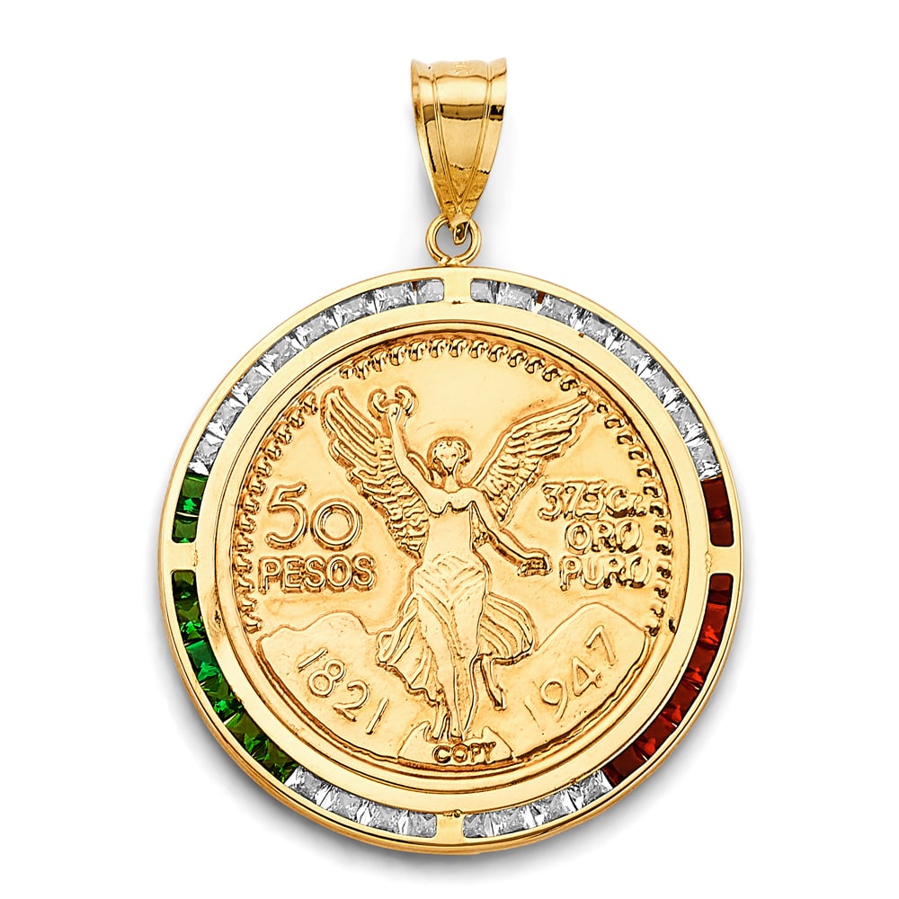 14KY CZ FRAME WITH COIN: 14KY CZ Frame with Coin Type: Pendant Material Type: 14k Gold Material Color: Yellow Avg. Weight: 9.1 Gr. Size: Height : 60 mm, Width : 45 mm Accessories: None Notice: When purchasing pre-owned