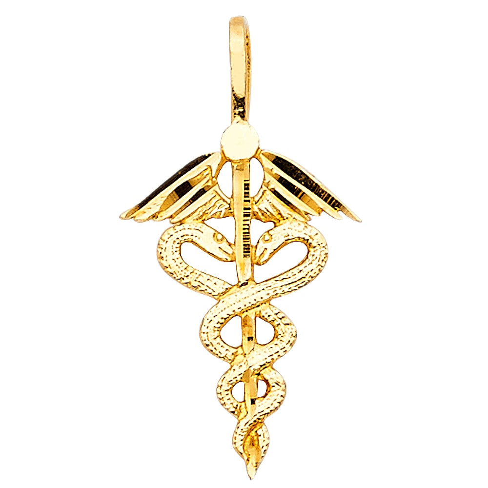 14KY SYMBOL OF MEDICAL SERVICE PENDANT: 14KY Symbol of Medical Service Pendant Type: Pendant Material Type: 14k Gold Material Color: Yellow Avg. Weight: 0.72 Gr. Size: Height : 21 mm,Width : 9 mm Accessories: None Notice: When purchasing