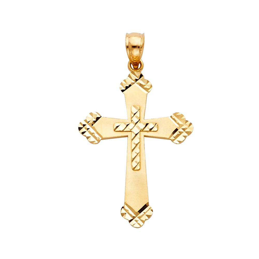 14KY CROSS PENDANT: 14KY Cross Pendant Type: Pendant Material Type: 14k Gold Material Color: Yellow Avg. Weight: 1.81 Gr. Size: Height : 25 mm Width : 20 mm Accessories: None Notice: When purchasing pre-owned goods,