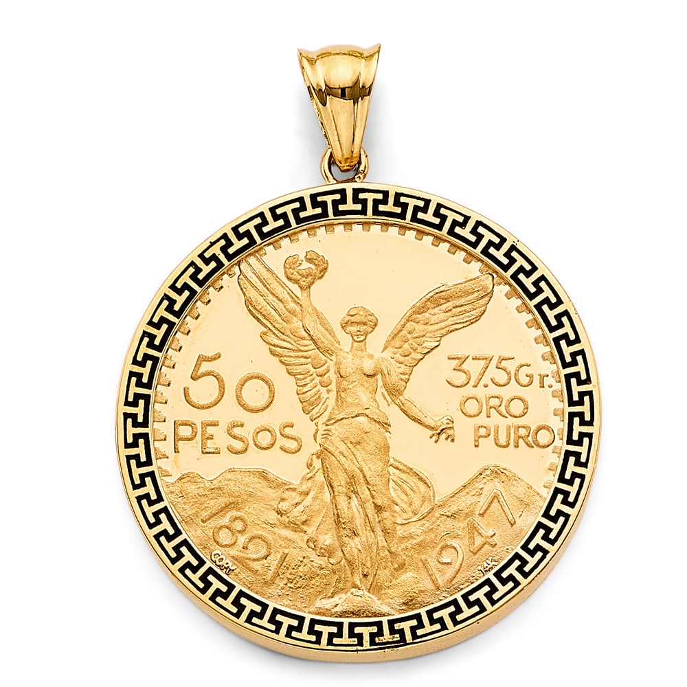 14KY GREEK FRAME WITH COIN: 14KY Greek Frame with Coin Type: Pendant Material Type: 14k Gold Material Color: Yellow Avg. Weight: 17.25 Gr. Size: Height : 50 mm, Width : 40 mm Accessories: None Notice: When purchasing pre-owned