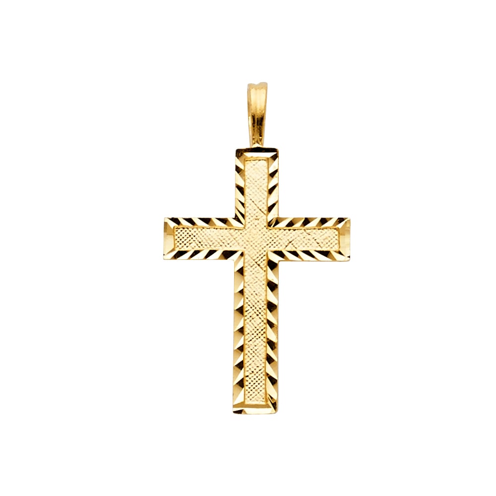 14KY LATIN DESIGN CROSS PENDANT: 14KY Latin Design Cross Pendant Type: Pendant Material Type: 14k Gold Material Color: Yellow Avg. Weight: 0.92 Gr. Size: Height : 25 mm Width : 15 mm Accessories: None Notice: When purchasing
