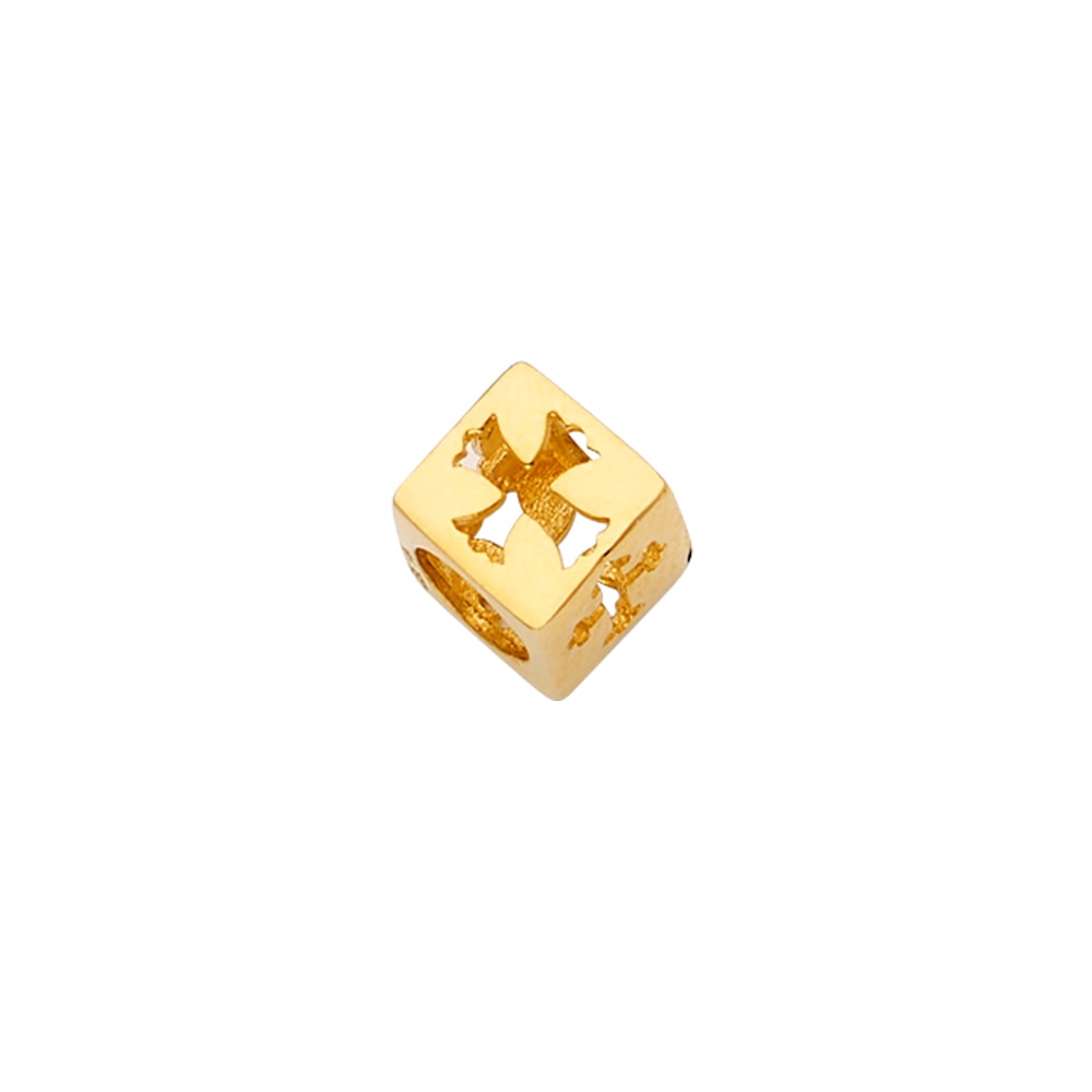 14KY CROSS DICE SLIDER CHARM FOR MIX&MATCH BRACELET: 14KY Cross Dice Slider Charm for Mix&Match Bracelet Type: Pendant Material Type: 14k Gold Material Color: Yellow Avg. Weight: 1.03 Gr. Size: Height : 10 mm, Width : 9 mm Accessories: None Notice: