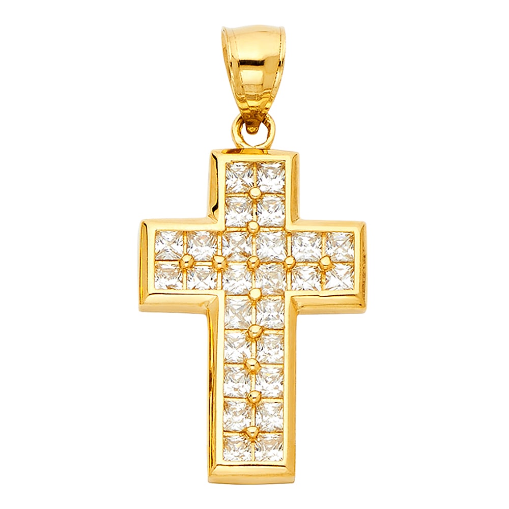 14KY CZ CROSS PENDANT: 14KY CZ Cross Pendant Type: Pendant Material Type: 14k Gold Material Color: Yellow Avg. Weight: 4.54 Gr. Size: Height : 29 mm,Width : 20 mm Accessories: None Notice: When purchasing pre-owned goods,
