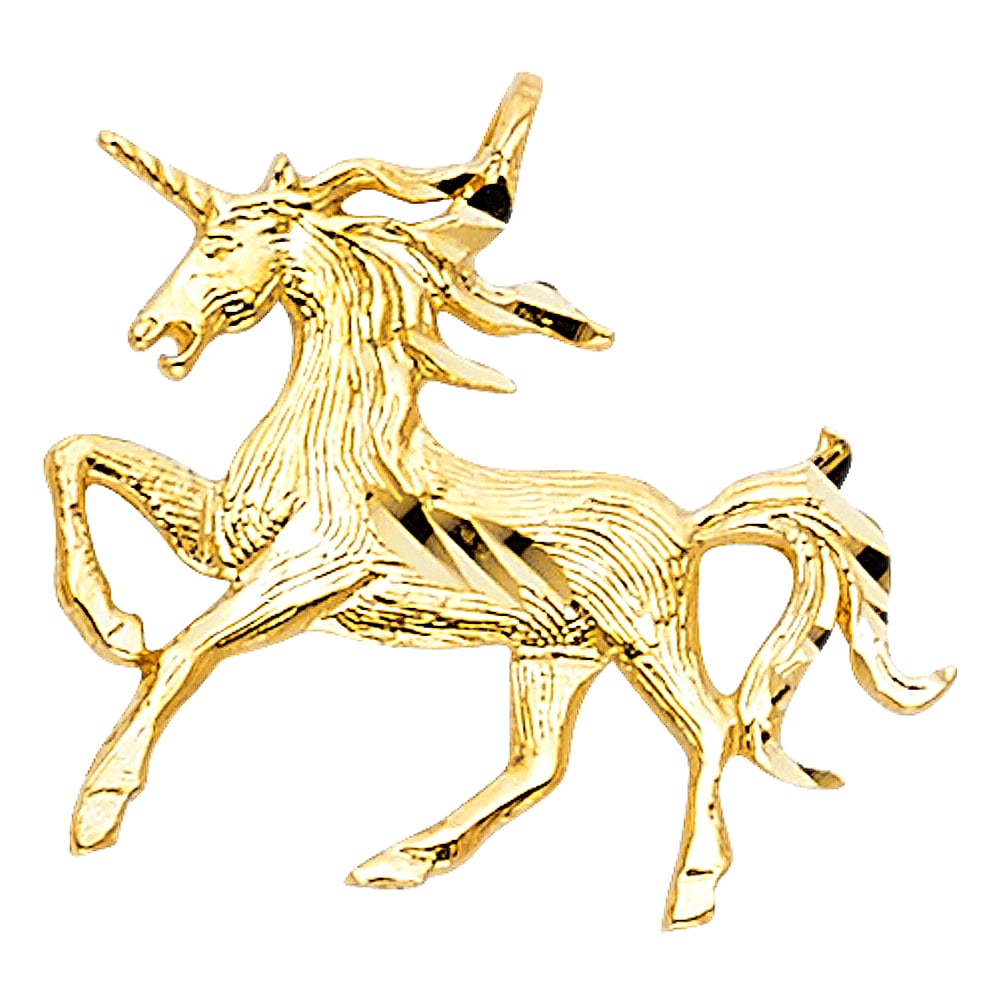 14KY UNICORN PENDANT: 14KY Unicorn Pendant Type: Pendant Material Type: 14k Gold Material Color: Yellow Avg. Weight: 0.8 Gr. Size: Height : 18 mm Width : 20 mm Accessories: None Notice: When purchasing pre-owned goods,