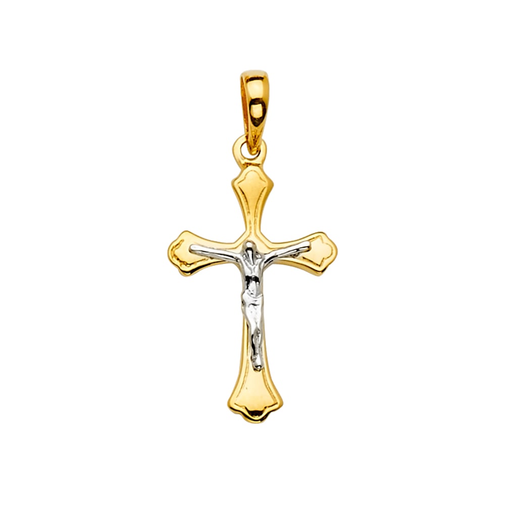 14K 2T CRUCUFIX CROSS PENDANT: 14K 2T Crucufix Cross Pendant Type: Pendant Material Type: 14k Gold Material Color: Two Tone Avg. Weight: 1.45 Gr. Size: Height : 32 mm,Width : 17 mm Accessories: None Notice: When purchasing