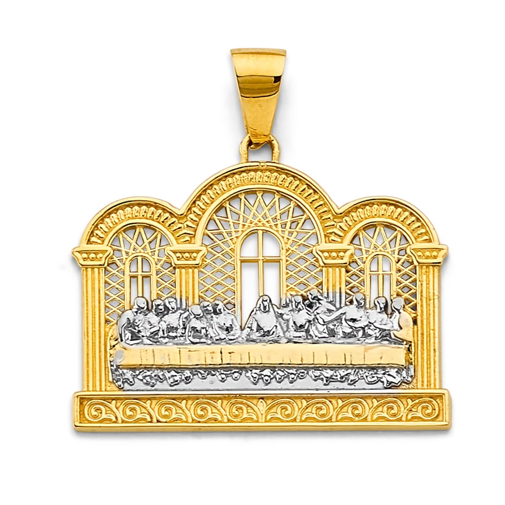 14K 2T LAST SUPPER PENDANT: 14K 2T Last Supper Pendant Type: Pendant Material Type: 14k Gold Material Color: Two Tone Avg. Weight: 4.94 Gr. Size: Height : 30 mm, Width : 30 mm Accessories: None Notice: When purchasing pre-owned