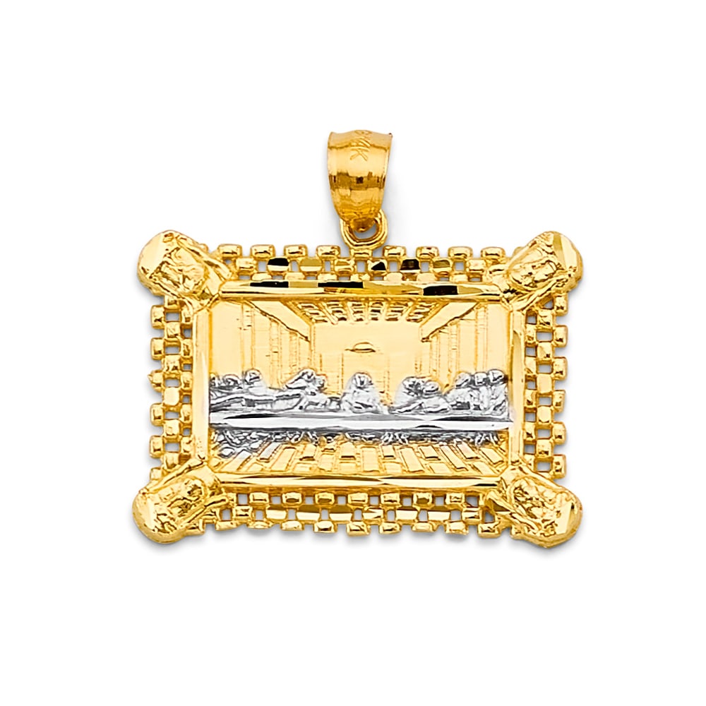 14K 2T LAST SUPPER PENDANT: 14K 2T Last Supper Pendant Type: Pendant Material Type: 14k Gold Material Color: Two Tone Avg. Weight: 2.91 Gr. Size: Height : 25 mm, Width : 25 mm Accessories: None Notice: When purchasing pre-owned