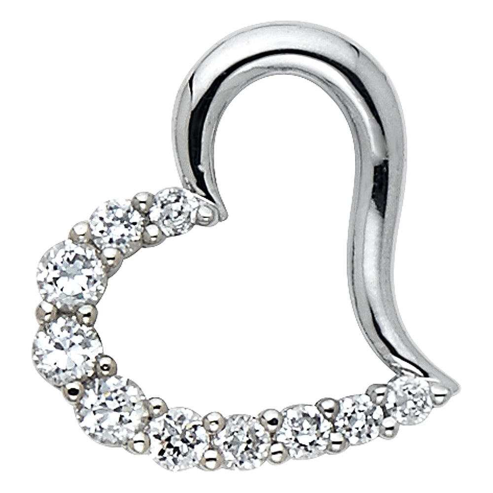 14KW CZ HEART PENDANT: 14KW CZ Heart Pendant Type: Pendant Material Type: 14k Gold Material Color: White Avg. Weight: 0.87 Gr. Size: Height : 15 mm,Width : 17 mm Accessories: None Notice: When purchasing pre-owned goods,