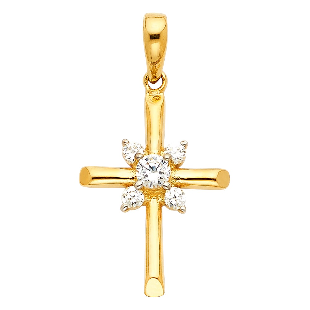 14KY CZ CROSS PENDANT: 14KY CZ Cross Pendant Type: Pendant Material Type: 14k Gold Material Color: Yellow Avg. Weight: 1.66 Gr. Size: Height : 20 mm,Width : 15 mm Accessories: None Notice: When purchasing pre-owned goods,