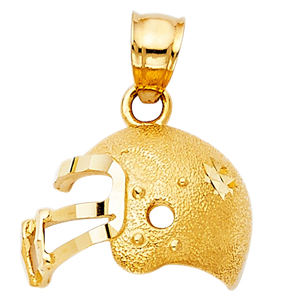 14KY FOOTBALL HELMET PENDANT: 14KY Football Helmet Pendant Type: Pendant Material Type: 14k Gold Material Color: Yellow Avg. Weight: 1.88 Gr. Size: Height : 12 mm,Width : 16 mm Accessories: None Notice: When purchasing