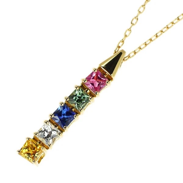 JUNE K18YG MULTICOLOR SAPPHIRE PENDANT NECKLACE: JUNE K18YG Multicolor Sapphire Pendant Necklace Brand: None Type/Style: pendant necklace Material: K18YG, Main Stone Sapphire Color: YG Size: Chain Length 45.5cm Accessories: None Accessories Notice: