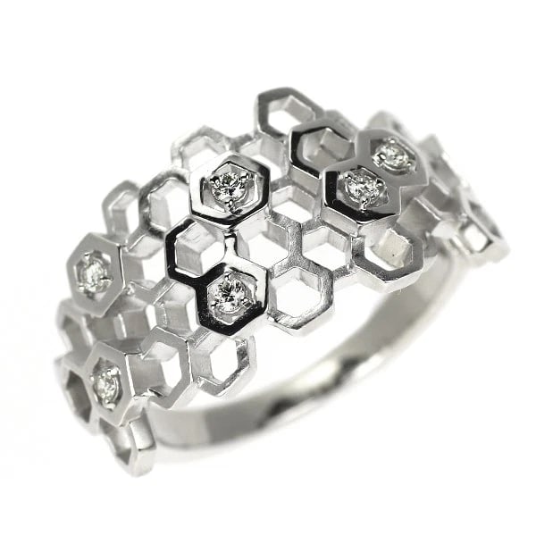 K18WG DIAMOND RING HONEYCOMB: K18WG diamond ring honeycomb Brand: None Type/Style: Ring Material: K18WG, Main Stone Natural Color: WG Size: 5.25 US Accessories: None Accessories Notice: When purchasing pre-owned goods, please