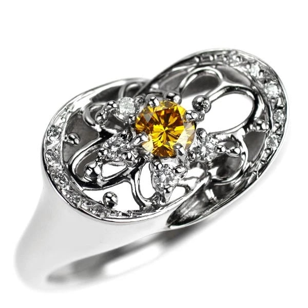 NASHU SAYURI PT900 NATURAL ORANGE YELLOW DIAMOND RING: Nashu Sayuri Pt900 Natural Orange Yellow Diamond Ring Brand: None Type/Style: Ring Material: Pt900, Main Stone Natural Color: Pt Size: 6.25 - 6.5 US Accessories: None Accessories Notice: When